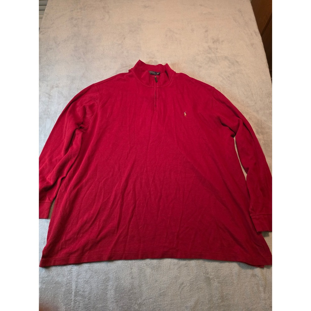 Polo Ralph Lauren Quarter Zip Pullover Mens 4XLT Red Estate Rib Cotton Sweater